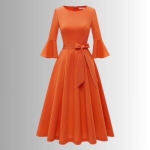 Women Orange Cocktail Midi Dress 004