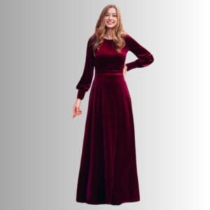 Beautiful Maroon Velvet Long Dress 0031