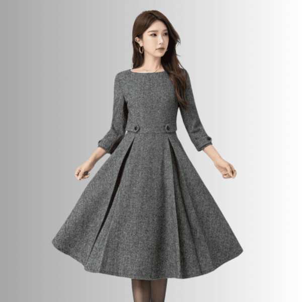 Emerald Knee Length Winter Wool Dress 0040