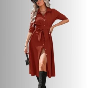 Women Button Down Shirt Dress 0025